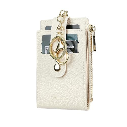 Cynure Women Leather RFID Blocking Card Holder Slim Small Zipper Keychain Front Pocket Wallet with 2 ID Window, thumbnail 4