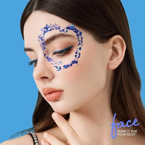 Teenitor Blue Body Glitter, Face Glitters, Body Glitter Gel, Hair Glitter Gel, 80g/2.8oz Holographic Blue Glitter Makeup for Face Body Hair thumbnail 5