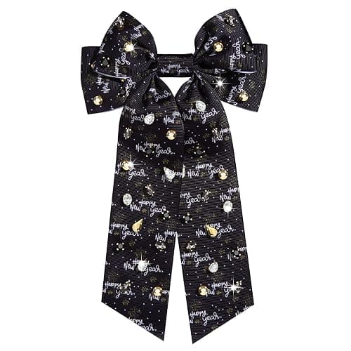 Vokone New Years Hair Bows for Girls Happy New Year Hair Bow Clip New Years Eve Gifts for Women Happy New Year Stars - Image 1