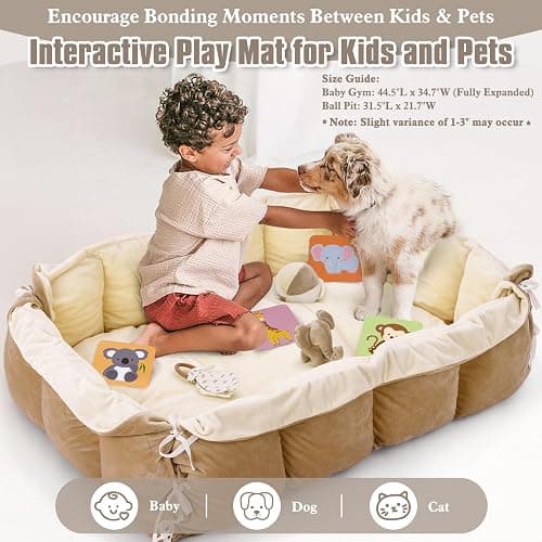 5-in-1 Plush Baby Play Gym, Baby Play Mats, Convertible Baby Gym with Pillow, Tummy time mat, 6 Sensory Toys, Baby Activity Center from Newborn to Toddler, Pet Bed, Cat & Dog Bed, Ball Pit, Cream thumbnail 6