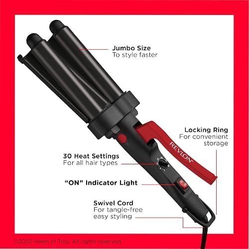 Revlon Wave Master Jumbo Waver (Three-Prong Jumbo Barrels, Tourmaline Ceramic Coating, 30 Heat Settings Up to 190°C) RVIR3056UK thumbnail 6