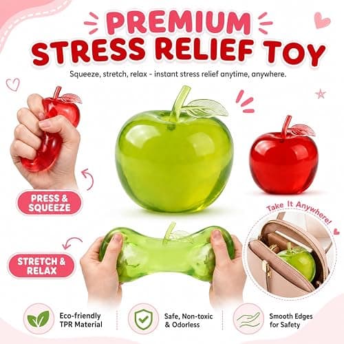 Apple Squishy,Pink Apples Squishy Shaped Stress Balls,Slow Rebound Clear Fruit Squeeze Fidget Toy Anxiety Relief Soft Stress Ball Pinch Sensory Toy (Pink) thumbnail 5