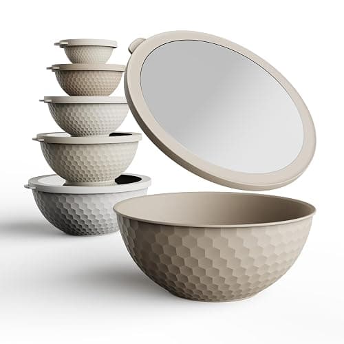 COOK WITH COLOR Mixing Bowls with Lids - 12 Piece Plastic Nesting Bowls Set includes 6 Prep Bowls and 6 Lids, Microwave Safe Mixing Bowl Set, Brown Embossed thumbnail 5