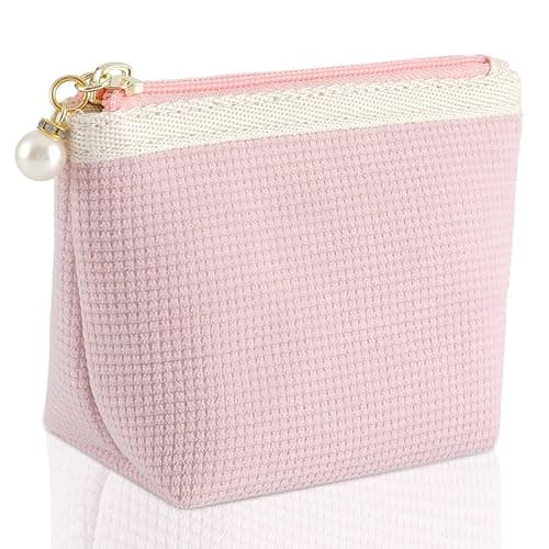 Teircno Preppy Corduroy Period Bag for Women, Cute Sanitary Napkin Storage Bag Portable Period Pouch with Pearl Zipper, Sanitary Pads Bag Tampons Holder for Purse, First Period - Image 1