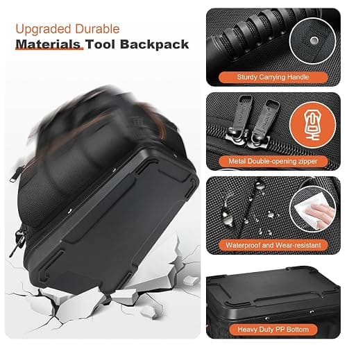 Backpack Tool Bag - LOKASS Tool Backpack Heavy Duty Tool Organizer, Water-resistant HVAC Tool Backpack Electrician Tool Box with Molded Base thumbnail 3