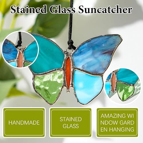 H&D HYALINE & DORA Butterfly Stained Glass Window Hangings Handmade Animal Design Panels Ornament for Home Window Garden thumbnail 4