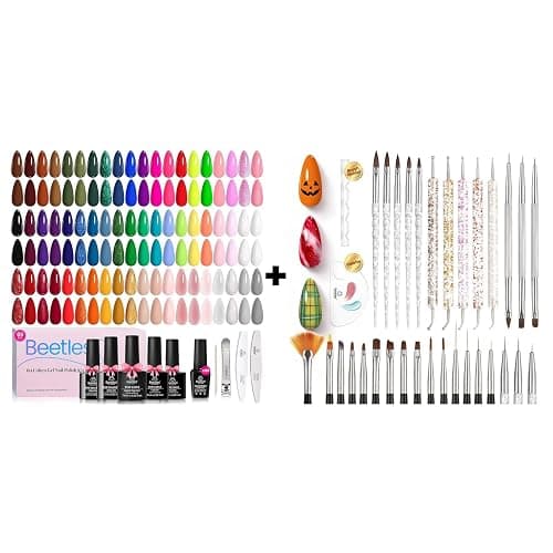 Beetles Gel Nail Polish Set 60 Colors Fall Uv Kit Jelly Brown Glitter Nude Pink White with 31pcs Art Brushes, Dotting Tools, Pens, Dust Brush, Striping Liner - Image 1