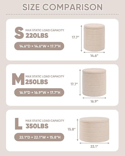 PINPLUS Storage Ottoman, 29.9 inches Velvet Sherpa Folding Storage Round Foot Rest Ottoman Beige Color,16.9" D x16.9 W x 17.7" H thumbnail 7