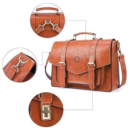 ECOSUSI Backpack for Women Briefcase Messenger Laptop Bag Vegan Leather Satchel Work Bags Fits 15.6 inch Laptops, Brown thumbnail 7