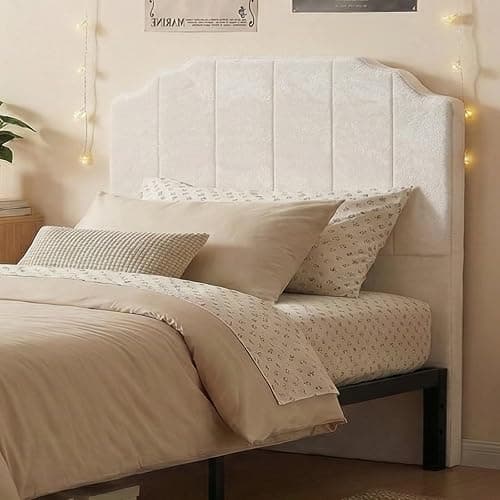 CozyMine Twin Headboard Only - Beige Velvet Upholstered Headboard for College Dorm, No Assembly Required, Pure Sponge Design, Place Between Bed & Wall, Vertical Stripe with Stepped Crown Top Edge - Image 1
