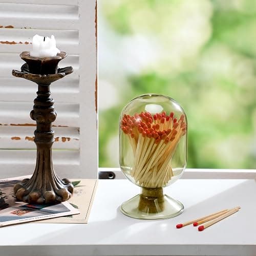 Teenyyou Smoke Grey Glass Match Cloche Holder Decorative Matches Jar Trendy Fireplace Display Decor, Not Include Sticks(5 x 2.87 Inch) thumbnail 4