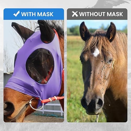 Horse Fly Mask Comfort Stretchy UV Protection Elasticity Fly Mask with Ears Mesh Breathability Horse Face Covering Purple Large thumbnail 5