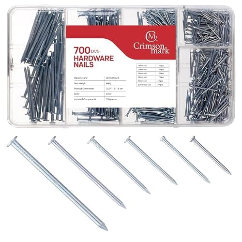CrimsonMark Nails Assortment Kit - 700 PCS Galvanized High-Carbon Steel Nails for Hanging Pictures & Wall Art Decor, Includes Organizer Box with 6 Sizes: 3/4", 1", 1-1/4", 1-1/2", 2" & 1" Finish Nails - Image 1