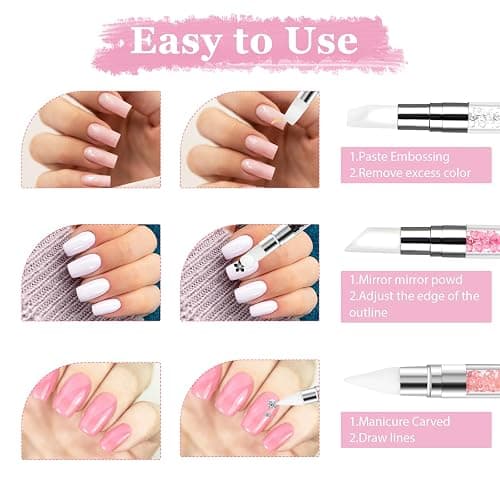 3 Pcs Nail Art Sculpture Pen, Dual Tipped Silicone Nail Tools | Silicone Head Acrylic Handle Nail Art Brushes, Rhinestone Nail Polish Carving Pen, Nail Art Tools for Home Salon thumbnail 4