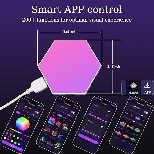YEYIZU 8 Pack Hexagon Lights for Wall LED, Hexagon LED Lights That Sync with Music, APP & Remote Controls Hex Lights, RGB LED Wall Panels for TV, Bedroom, Living Room, Game Room Decor (Multicolor) - Multicolor8 thumbnail 5