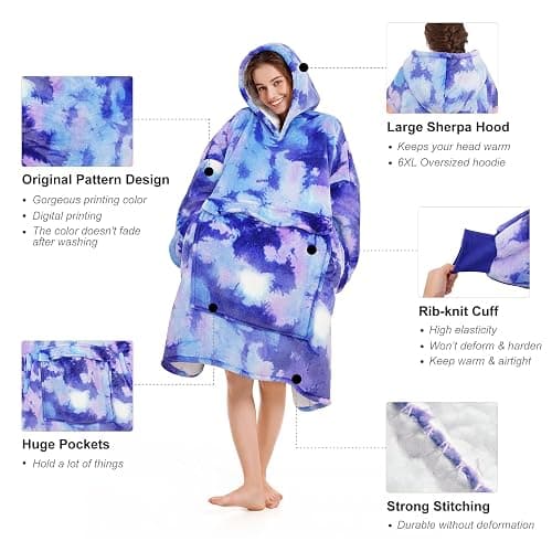 Narecte Cozy Oversized Blanket Hoodie Wearable Blanket Adults Soft Hooded Blanket Hoodie Birthday Gifts for Women Christmas thumbnail 3