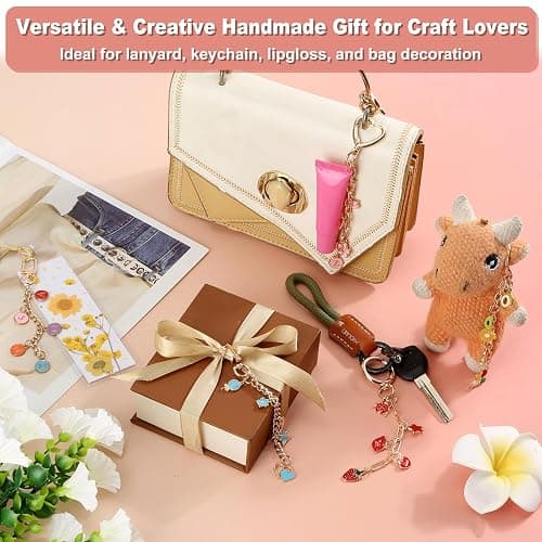485 Pcs Charms Lip Gloss Keychain Making Kit, DIY Bag Charm Kit Including 40 Key Chain Hooks 30 Extender Chains 212 Gold Charms & Letter 200 Jump Rings 1 Plier and 1 Puncher for Craft Supplies thumbnail 5