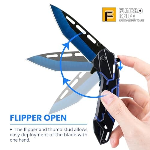 FUNBRO Cool Pocket Knife for Men, Camping Knife with 3.4” Stainless Steel Blade, EDC Folding Knives with Clip for Outdoor Hiking, Gifts for Dad Him Husband (Blue) thumbnail 3