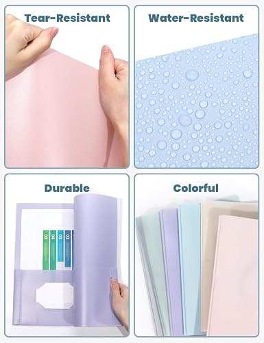 SUNEE 3-Prong Plastic Folders with Pockets (6 Pack, Pastel Colors) 2 Pocket Folders with Fasteners, Tear-Resistant Plastic Pockets, and Fit Letter Size Paper, Use for School Office Home Business thumbnail 5