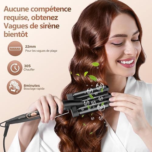 Boucleur 3 Tete Fer a Boucler- BESTOPE MIX 22mm Boucleur a Cheveux en Céramique Fer à Friser 2 Températures, Fer a Onduler Chauffage Rapide pour Cheveux Longs, Courts thumbnail 3