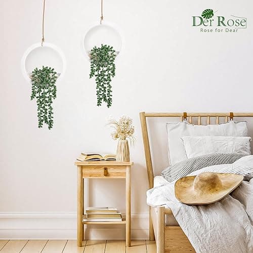 Der Rose 2 Pack Fake Plants Hanging Artificial Succulents Plants in White Pots for Living Room Bathroom Accessories Boho Wall Decor thumbnail 5
