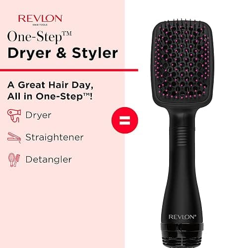 REVLON One-Step Straightening Brush Hair Dryer and Styler | Dries, Straightens and Detangles Hair, Ionic Technology Reduces Frizz for Sleek, Shiny Results, 3 Heat Settings thumbnail 2