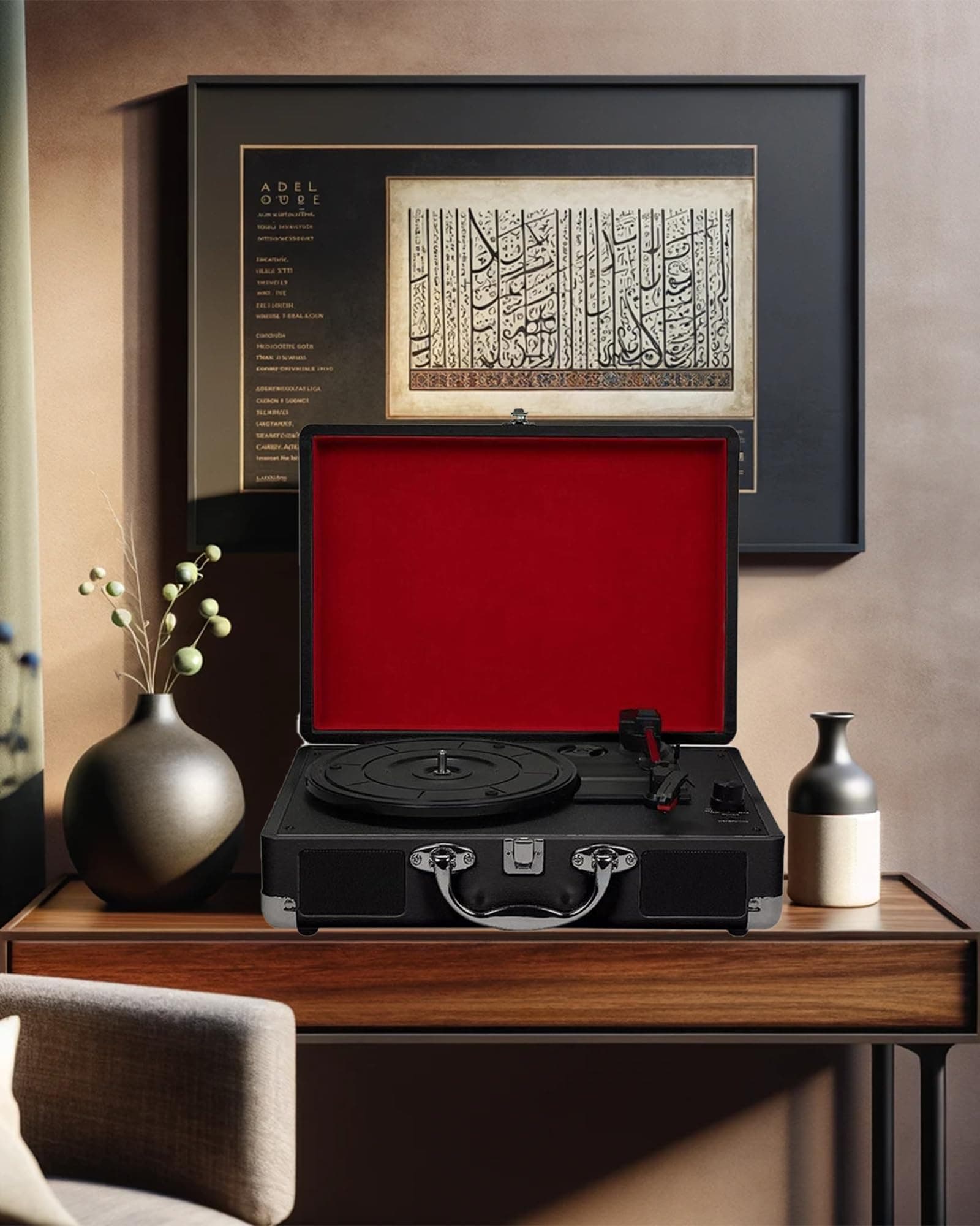 High-Fidelity Vinyl Record Player | Vinyl Record -Player 3-Speed Bluetooth Portable Suitcase with Built-in Speakers, Bluetooth Wireless Playback, Headphone, Auto Off for Home Decoration thumbnail 3
