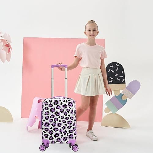 Inprof Kids Luggage with Spinner Wheels Carry on Suitcases for Girls 2 Piece Luggage Sets 16" Toddler Suitcase for Kids Rolling Suitcase Airline Approved (Purple Leopard) thumbnail 6