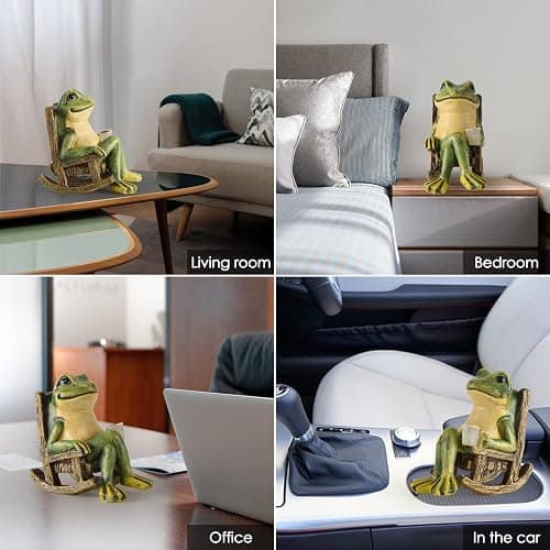 FOXMIS Miniature Frog Garden Statue Mom Gifts Home Decorations Fairy Garden Accessories Outdoor Lights Solar Garden Frog Decor Art Housewarming Gift for Patio,Yard,Lawn Ornament,3.89"x2.36"x3.93 thumbnail 6