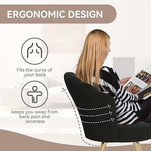 Aivermeil Velvet Accent Chair with Gold Metal Legs •Vanity Chair for Makeup Room •Upholstered Guest Chair for Living Room •Side for Bedroom •Black thumbnail 5