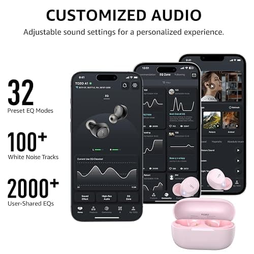 TOZO A1 Wireless Earbuds Bluetooth 5.3 Light Weight in Ear IPX5 Waterproof Headphones 2 Mic for AI Calls, Immersive Premium Sound Bass Headset with Charging Case, 32 Presets EQ Customization via App thumbnail 8