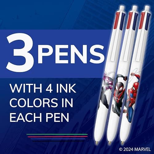 BIC 4-Color Retractable Ballpoint Pen with Marvel's Spider-Man Theme, Versatile Medium Point, 3-Count in Assorted Ink thumbnail 4