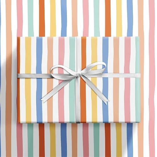 RUSPEPA Watercolor Striped Wrapping Paper Roll for Girls, Mini Roll, Colorful Brushstroke Stripe Design, Adorable Gift Wrap for Paper Birthday, Baby Shower, Wedding, Anniversary, 17 Inches x 16.4 Feet thumbnail 9
