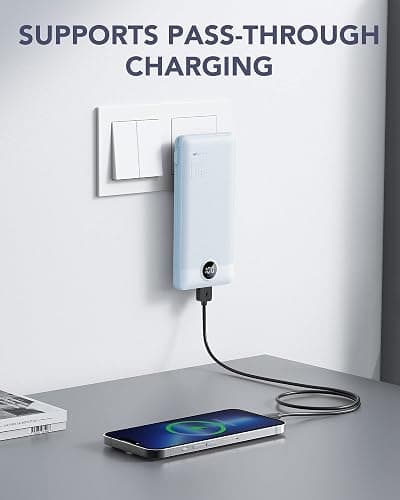 VRURC Portable Charger Built-in Cables and AC Wall Plug, USB C Power Bank 10000mAh, Travel Essentials Phone Charger Compact Lightweight External Battery Pack for Smart Phones, Tablets etc-Blue thumbnail 2