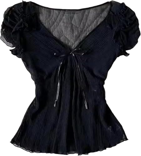 Coquette Ruffle Tops Women Cute Summer Lace Peplum Babydoll Top Teen Girls Y2k Grunge 2000s Cottagecore Clothing - Image 1