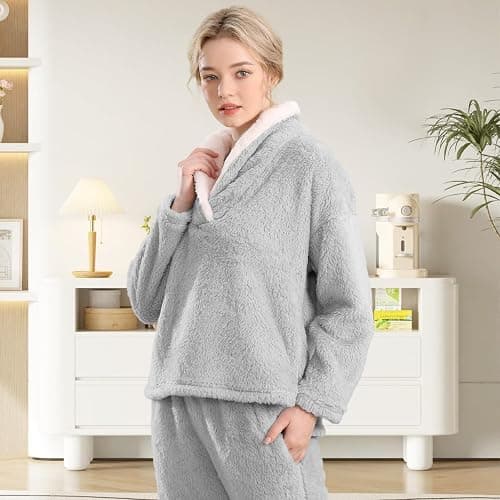BOSECETA Fluffy Pajamas for Women Set Soft Comfy Fleece Pjs Pullover Pants Loose Plush 2 Piece Sleepwear Fuzzy for Winter thumbnail 6