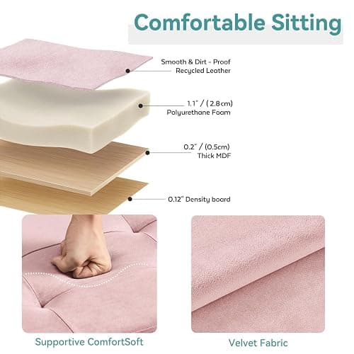BRIAN & DANY 15" Small Ottoman with Storage Cube, Square Storage Ottoman Foot Stool with Wood Legs, Velvet Ottomans for Living Room, Bedroom, Dorm, Pink thumbnail 4
