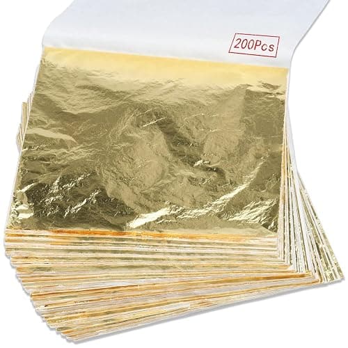 200Pcs Gold Leaf Sheets Gold Foil Sheets for Gilding Crafting, Art & DIY Projects, Picture Frames, Home Walls, Interior and Multi Artistic Decoration, Imitation Gold Foil Sheets 5.5" x 5.5" - Image 1