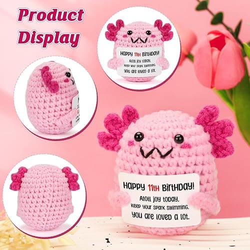WEYON 11 Year Old Girl Birthday Gift Ideas – Mini Crochet Axolotl Plush with 11th Birthday Card, Kawaii Room Locker Decor, Trendy Tween Present thumbnail 4