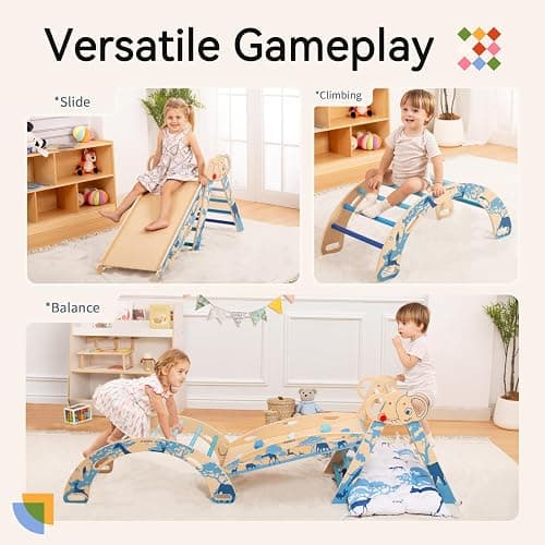 wingyz 8-in-1 Pikler Triangle Set-Foldable Baby Climbing Toys with Cushion,Arch, Ramp & Ladder | Montessori Toddler Climber Indoor Jungle Gym for Kids (Blue) thumbnail 4