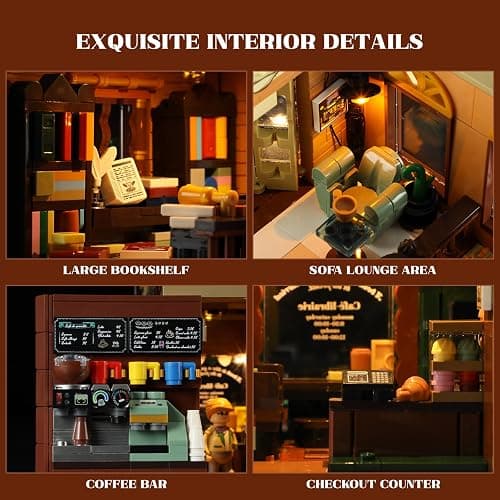 Funwhole Book-Cafe Lighting Building-Bricks Set - City Town Coffee House LED Light Modular Construction Building Model Sets 1718 Pcs for Adults and Teen thumbnail 5