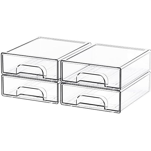 Yieach 4 Pack Small Clear Stackable Storage Drawers,2.2'' Tall Desk Organization and Storage,Plastic Office Supply Organizer,Acrylic Storage Containers for Makeup,Hair Clip,Accessory,Pen,Art Crafts - Image 1