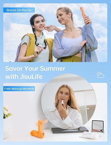 JISULIFE 3 IN 1 Handheld Mini Fan - Portable Fan & Power Bank & Flashlight, 19H Max Cooling, USB Rechargeable, Pocket-Sized for Travel, Cruise, Concerts, Makeup, Summer Gifts for Women(Tropical Coral) thumbnail 6