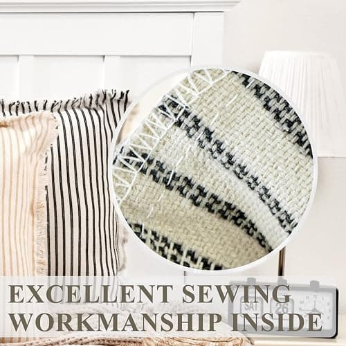 ZWJD Throw Pillow Covers 20x20 Set of 2 Striped Pillow Covers with Fringe Chic Cotton Decorative Pillows Square Cushion Covers for Sofa Couch Bed Living Room Farmhouse Decor thumbnail 7