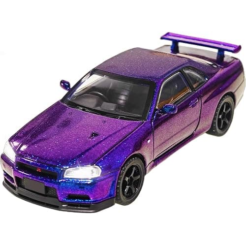 ERBADIHAGO Toy Car Skyline GTR R34 Model Car 1/32 Die-cast Metal Toys with Light and Sound Pull Back Collectible Model for Children Age 3 + Year Old Festival Gift(Gradient Purple) - Image 1