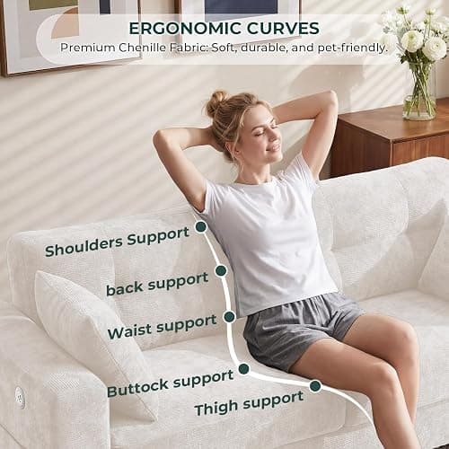 LOLLICE 70" Loveseat Sofa for Living Room, Modern Chenille Cloud Couch with USB/Type-C Charging Ports, Side Pockets, Removable Cover, Wide Armrests, Small Couch for Small Space, Easy Assembly, Beige thumbnail 5