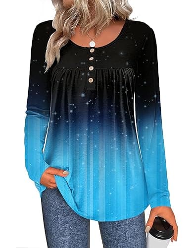 Zeagoo Long Sleeve Shirts for Women Fall Fashion Dressy Casual Blouses Trendy Pleated Tunic Tops for Leggings 2025 - Image 1