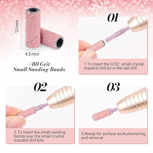 MelodySusie 120 Pcs Nail Drill Bits Small Sanding Bands for 3.1mm Mandrel Bit, 80 Coarse Grit Nail File for Acrylic Nails Gel Manicures and Pedicure, Pink (Only Sanding Bands) thumbnail 6