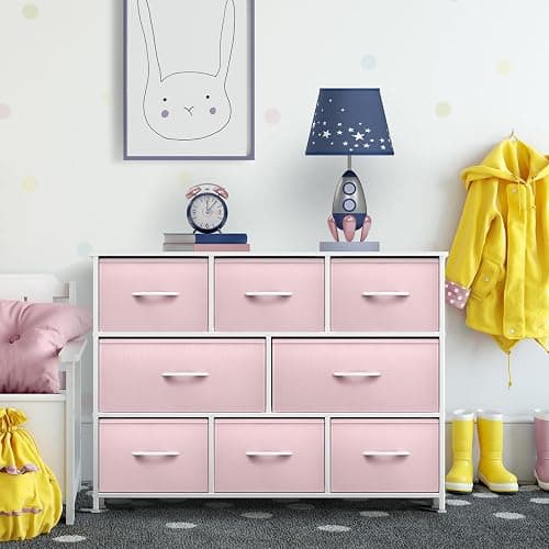 Sorbus Kids Dresser with 8 Drawers - Chest Organizer Unit with Steel Frame Wood Top & Handle, Fabric Bins for Clothes - Wide Furniture for Bedroom Hallway Kids Room Nursery & Closet thumbnail 6