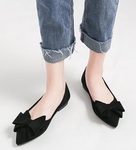 SAILING LU Womens Bowknot Ballet Flats Pointy Toe Casual Flat Shoes Suede Dressy Wear to Work Slip-Ons Moccasins thumbnail 2